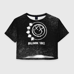 Женская футболка Crop-top 3D Blink 182 с потертостями на темном фоне
