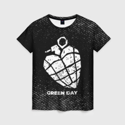 Женская футболка 3D Green Day с потертостями на темном фоне