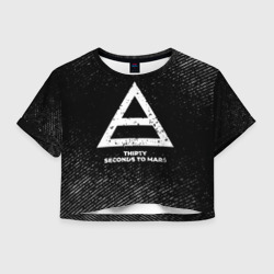 Женская футболка Crop-top 3D Thirty Seconds to Mars с потертостями на темном фоне