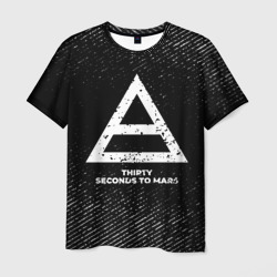 Мужская футболка 3D Thirty Seconds to Mars с потертостями на темном фоне