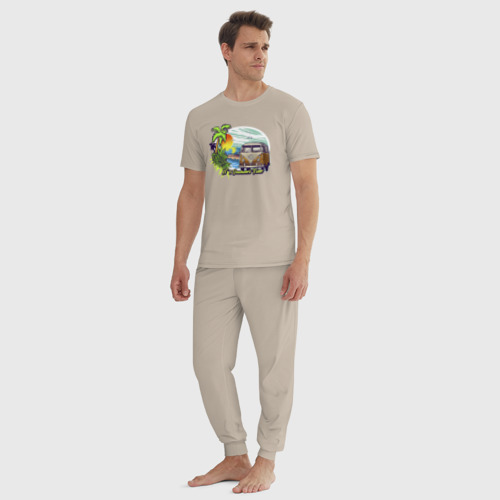 Мужская пижама хлопок Лето море, цвет миндальный - фото 5