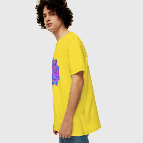 Мужская футболка хлопок Oversize с принтом Яркая мандала цветок, вид сбоку #3