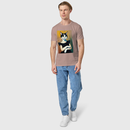 Мужская футболка хлопок Портрет Леди Кошки, цвет пыльно-розовый - фото 5