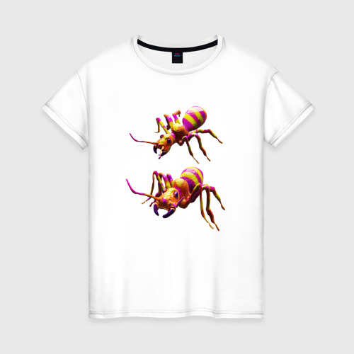 Женская футболка из хлопка с принтом Праздничные муравьи, вид спереди №1