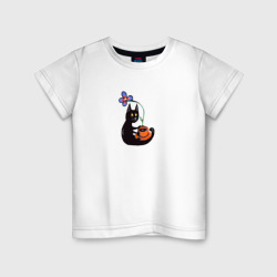 Детская футболка хлопок Кот с цветком и кофе
