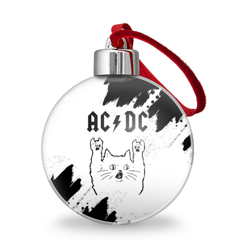 Ёлочный шар AC DC рок кот на светлом фоне