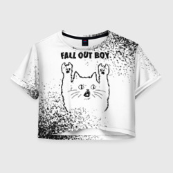 Женская футболка Crop-top 3D Fall Out Boy рок кот на светлом фоне