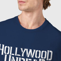 Футболка с принтом Hollywood Undead rock cat для мужчины, вид на модели спереди №4. Цвет основы: темно-синий