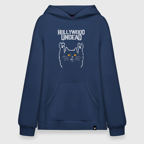 Худи SuperOversize хлопок Hollywood Undead rock cat, цвет темно-синий
