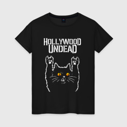 Женская футболка хлопок Hollywood Undead rock cat