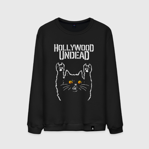 Мужской свитшот хлопок Hollywood Undead rock cat, цвет черный