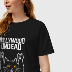 Женская футболка хлопок Oversize Hollywood Undead rock cat - фото 2