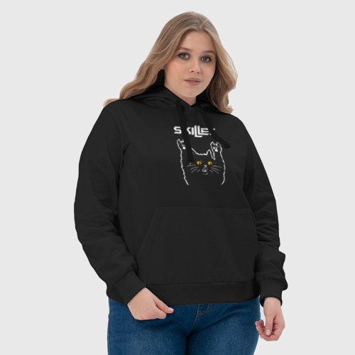 Женская толстовка хлопок Skillet rock cat, цвет черный - фото 6