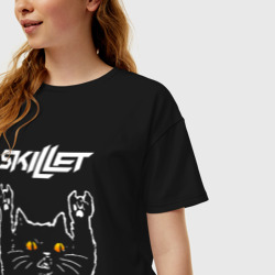 Женская футболка хлопок Oversize Skillet rock cat - фото 2