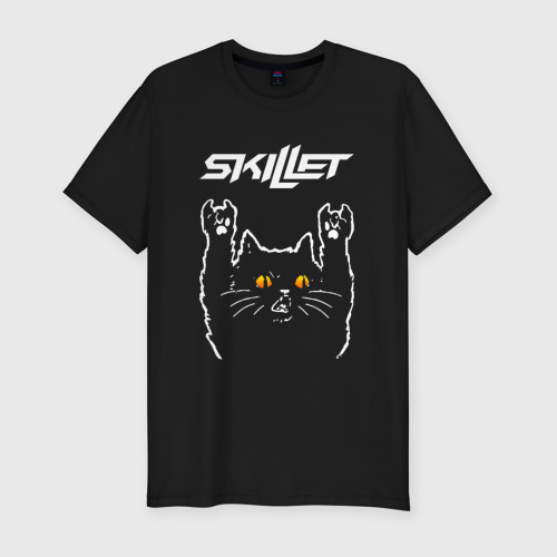 Мужская футболка хлопок Slim с принтом Skillet rock cat, вид спереди #2