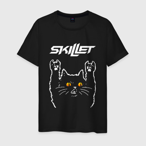 Мужская футболка хлопок Skillet rock cat, цвет черный