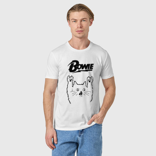 Мужская футболка хлопок David Bowie - rock cat, цвет белый - фото 3