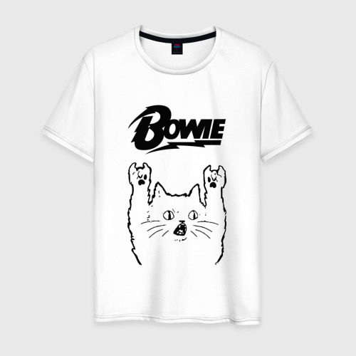 Мужская футболка хлопок David Bowie - rock cat, цвет белый
