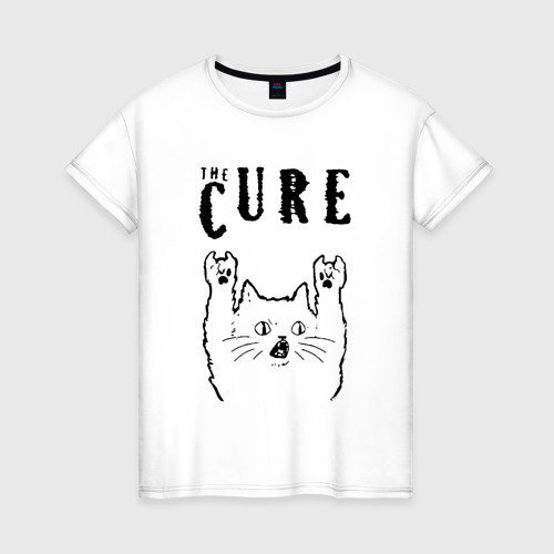Женская футболка из хлопка с принтом The Cure - rock cat, вид спереди №1
