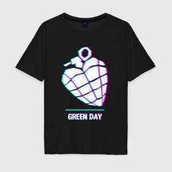 Мужская футболка хлопок Oversize Green Day glitch rock