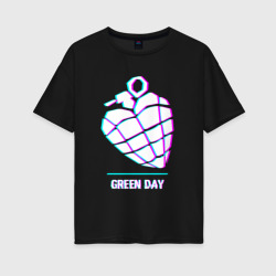 Женская футболка хлопок Oversize Green Day glitch rock