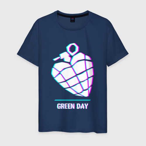 Мужская футболка из хлопка с принтом Green Day glitch rock, вид спереди №1