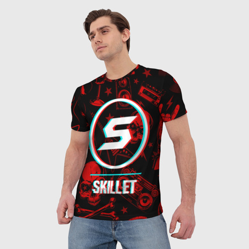 Мужская футболка 3D с принтом Skillet rock glitch, фото на моделе #1