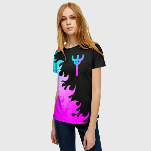 Женская футболка 3D с принтом Judas Priest неоновый огонь, фото на моделе #1