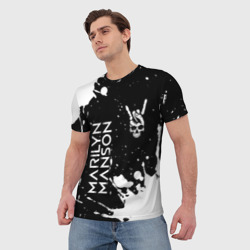 Мужская футболка 3D Marilyn Manson и рок символ на темном фоне - фото 2