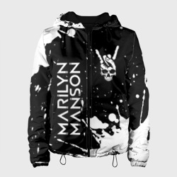 Женская куртка 3D Marilyn Manson и рок символ на темном фоне