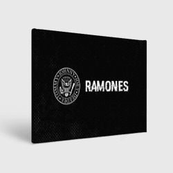 Холст прямоугольный Ramones glitch на темном фоне: надпись и символ