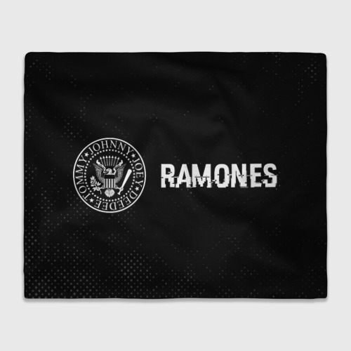 Плед с принтом Ramones glitch на темном фоне: надпись и символ, вид спереди №1