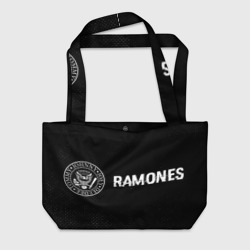 Пляжная сумка 3D Ramones glitch на темном фоне: надпись и символ