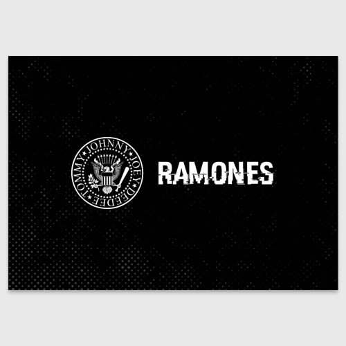 Поздравительная открытка Ramones glitch на темном фоне: надпись и символ, цвет белый