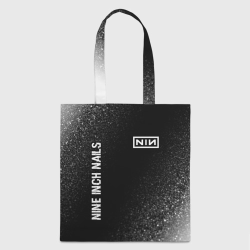 Шоппер 3D с принтом Nine Inch Nails glitch на темном фоне: надпись, символ, вид спереди #2