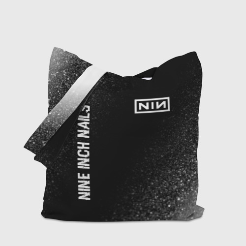 Шоппер 3D с принтом Nine Inch Nails glitch на темном фоне: надпись, символ, вид сбоку #3