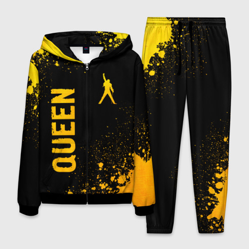 Мужской 3D костюм с принтом Queen - gold gradient: надпись, символ, вид спереди #2