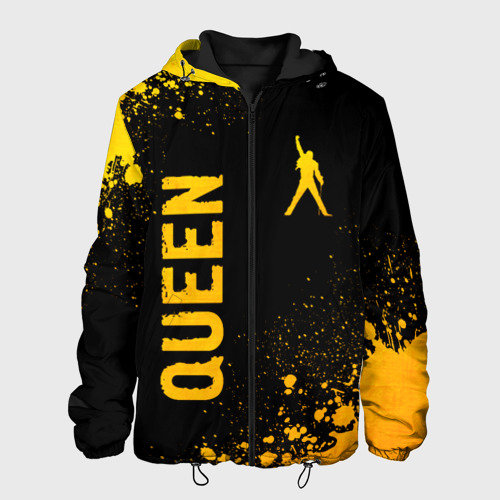 Мужская куртка 3D с принтом Queen - gold gradient: надпись, символ, вид спереди #2