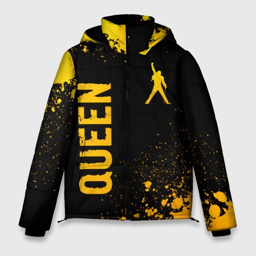 Мужская зимняя куртка 3D с принтом Queen - gold gradient: надпись, символ, вид спереди #2