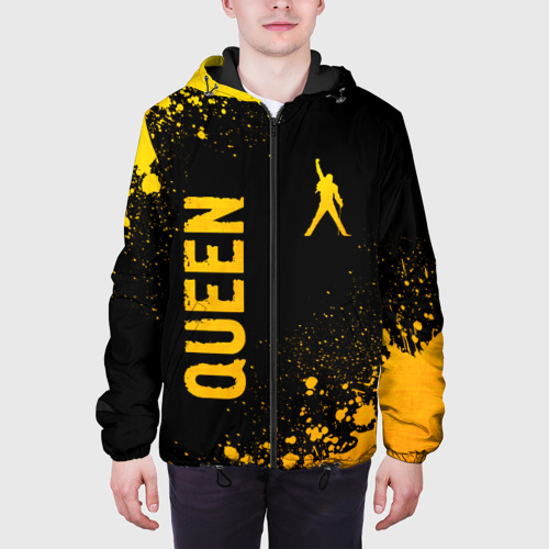 Мужская куртка 3D с принтом Queen - gold gradient: надпись, символ, вид сбоку #3