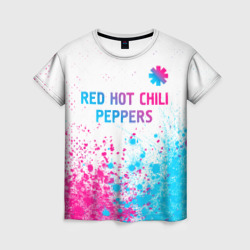 Женская футболка 3D Red Hot Chili Peppers neon gradient style: символ сверху