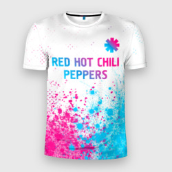 Мужская футболка 3D Slim Red Hot Chili Peppers neon gradient style: символ сверху