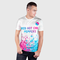 Мужская футболка 3D Slim Red Hot Chili Peppers neon gradient style: символ сверху - фото 2