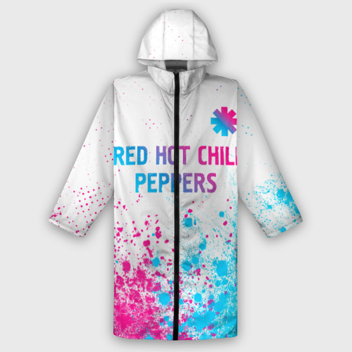 Мужской дождевик 3D Red Hot Chili Peppers neon gradient style: символ сверху, цвет белый