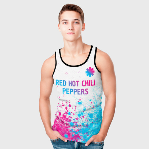 Мужская майка 3D Red Hot Chili Peppers neon gradient style: символ сверху, цвет 3D печать - фото 5