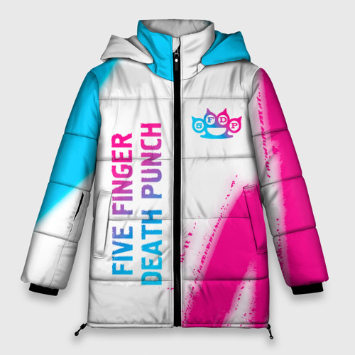 Женская зимняя куртка 3D с принтом Five Finger Death Punch neon gradient style: надпись, символ, вид спереди #2