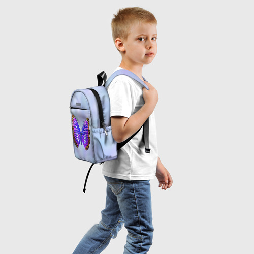 Детский рюкзак 3D с принтом Сине-сиреневая бабочка, вид сзади #1
