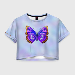 Женская футболка Crop-top 3D Сине-сиреневая бабочка
