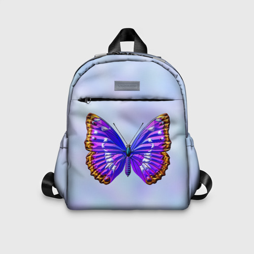 Детский рюкзак 3D с принтом Сине-сиреневая бабочка, вид спереди #2