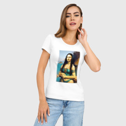 Женская футболка хлопок Slim Мона Лиза на пляже - Биарриц - Франция - фото 2